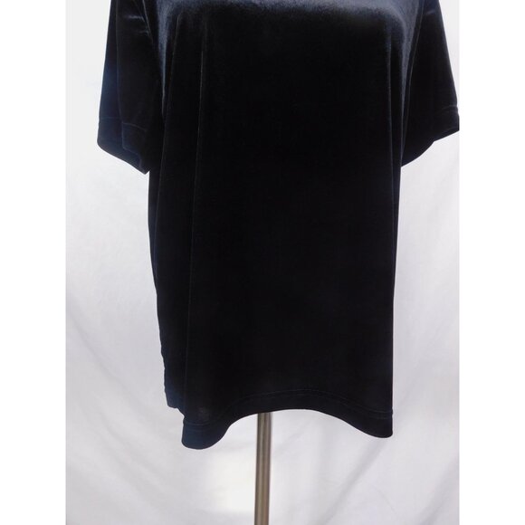 Jaclyn Smith Shirt Womens XL Black Velvet Velour Short Sleeve Scoop Neck Stretch - Picture 3 of 11